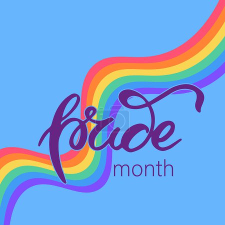 Illustration for Waved rainbow and Hand Lettering Pride. Pride Month banner background. Symbols of LGBT pride community flag in Rainbow colors. - Royalty Free Image