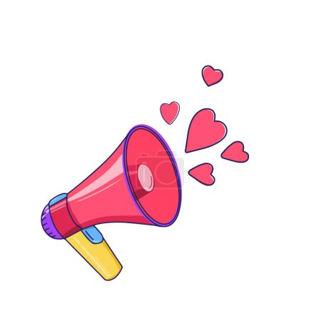 Illustration for Megaphone or loudspeaker with pink hearts. Pride month symbols, Love Wins Concept. - Royalty Free Image