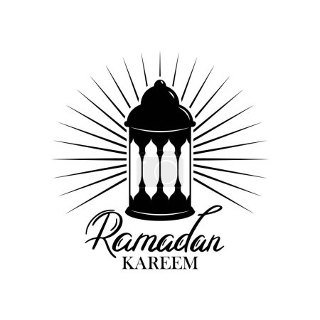 Ramadan Kareem Vector Sticker Illustration. Silhouette von Fanoos, traditionelle arabische Laterne mit Ramadan Kareem Grußtext. Traditionelle islamische Symbole.