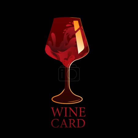 Weinglas-Logo mit Weinspritzern vor schwarzem Hintergrund. Vektorillustration für Wine Bar oder Cocktail Bar Menü.