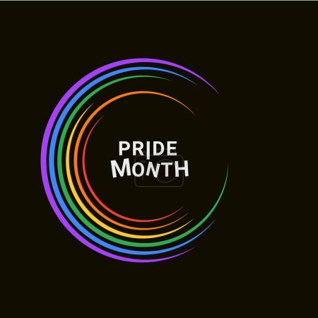 Illustration for Pride design concept. LGBT Abstract background with Symbols and geometric forms in rainbow colors against black background. Rainbow community poster for LGBT History Month. - Royalty Free Image