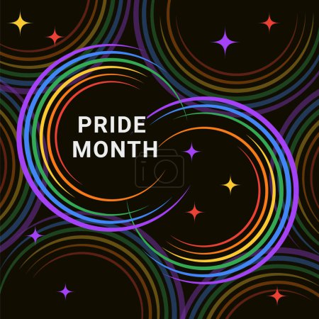 Illustration for Pride design concept. LGBT Abstract background with Symbols and geometric forms in rainbow colors against black background. Rainbow community poster for LGBT History Month. - Royalty Free Image