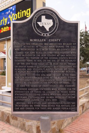 Photo for Tilden, Texas, USA - October 14, 2022: Plaque tells the history of McMullen County - Royalty Free Image