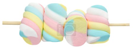 Téléchargez les photos : Colorful Marshmallows isolated on white background. Heap of marshmellows with a stick  closeu - en image libre de droit