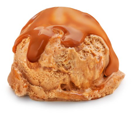 Téléchargez les photos : Caramel ice cream with melting caramel sauce isolated on white backgroun - en image libre de droit