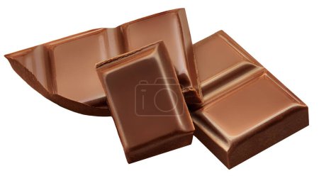 Photo for Milk  chocolate chunks isolated on white background. Broken smooth Chocolate pieces closeu - Royalty Free Image