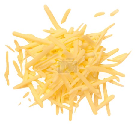 Photo for Grated cheese isolated on white background. Gouda cheese Top view. Flat la - Royalty Free Image