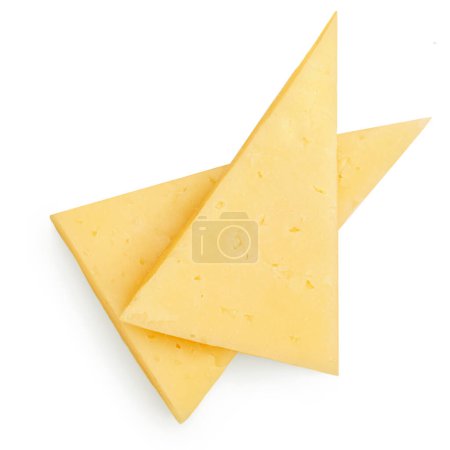 Photo for Cheese pieces triangles  isolated on white background. Mature cheese  top view. Flat lay - Royalty Free Image