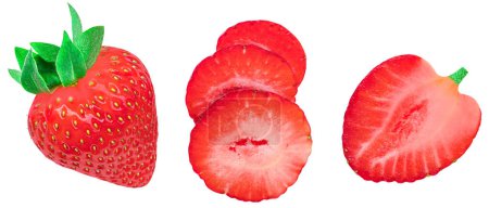 Photo for Juicy Strawberry isolated on white background.  Creative layout with Strawberry fruits  Top view. Flat lay - Royalty Free Image