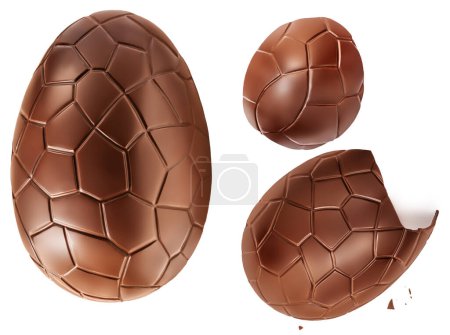Foto de Colección de huevos de Pascua de chocolate aislados sobre fondo blanco. Patrón. Huevos de cacao de cerca - Imagen libre de derechos
