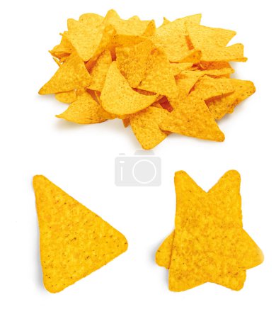Photo for Nachos Mexican corn chips isolated on white background. Chilli potato chips Pattern. Creative layou - Royalty Free Image
