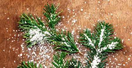 Photo for Christmas wooden background with snow fir tree. Xmas card. Winter mood - Royalty Free Image
