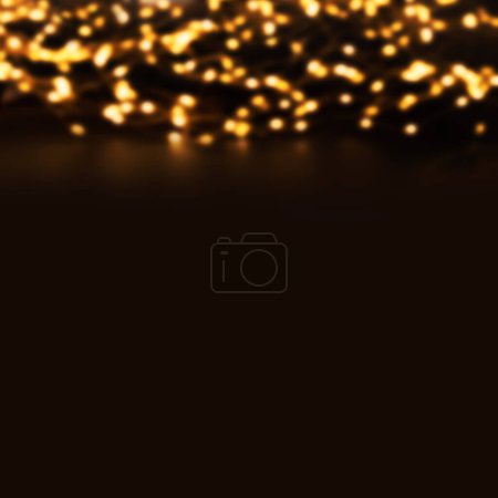 Photo for Christmas bokeh lights on a dark  background. Gold  de-focused garland lights - Royalty Free Image