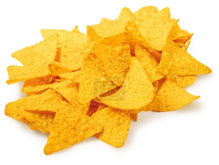 Foto de Patatas fritas de nachos aisladas sobre fondo blanco. Salty chips Vista superior. Puesta plana - Imagen libre de derechos