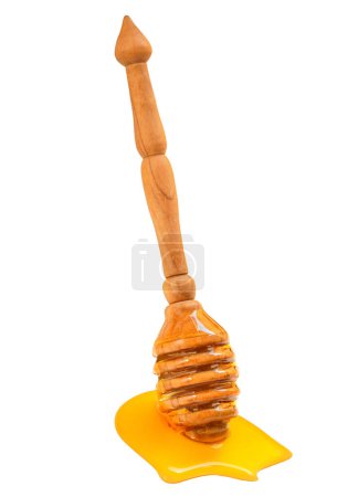 Photo for Honey dipper isolate on white background. Food concept. Honey dripping with honey spo - Royalty Free Image