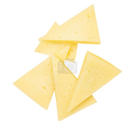 Photo for Cheese triangle pieces  isolated on white background.  Swiss cheese slices for  package desig - Royalty Free Image