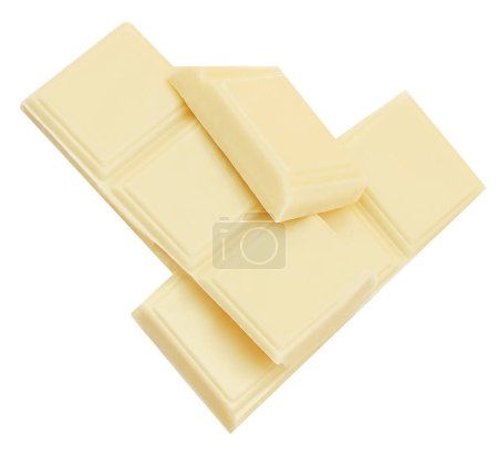 Photo for White chocolate pieces isolated on white background.  Chocolate Package design elements. Top view. Flat lay - Royalty Free Image