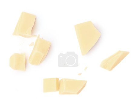 Photo for White Milk Chocolate  isolated on white background. Broken Chocolate pieces top view - Royalty Free Image