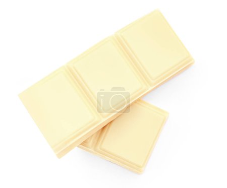 Photo for White Milk Chocolate  isolated on white background. Chocolate bar pieces top view - Royalty Free Image