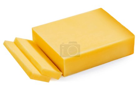 Photo for Swiss cheese brick isolated on white background. Comte cheese close up. High resolution imag - Royalty Free Image