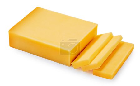 Photo for Piece of cheese isolated on white background. Cutted Comte cheese close up. High resolution imag - Royalty Free Image