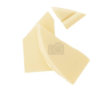 Photo for Cubes of white milk chocolate bar isolated on white background.  Pieces of irregular shape for package design. Top view. Flat la - Royalty Free Image