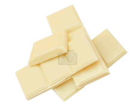 Foto de Piezas de chocolate blanco aisladas sobre fondo blanco. Elementos de diseño Chocolate Package. Vista superior. Piso la - Imagen libre de derechos