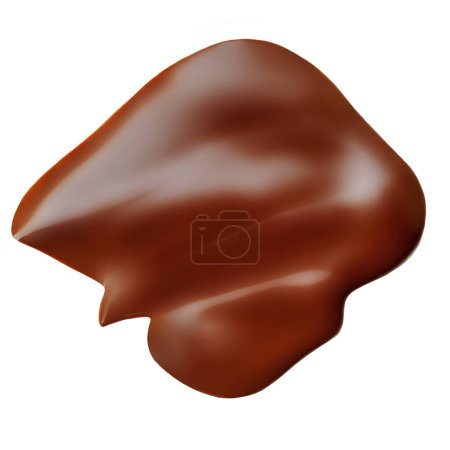 Foto de Goteo de chocolate derretido aislado sobre fondo blanco. Verter chocolate con leche cerca u - Imagen libre de derechos