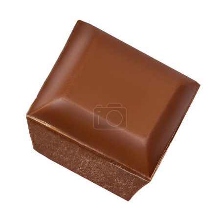 Foto de Trozo de chocolate aislado. Cubo de trozos de barra de chocolate con leche - Imagen libre de derechos
