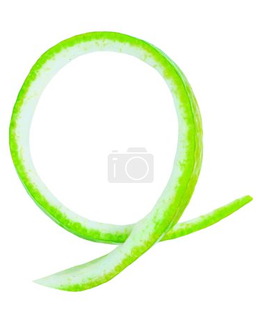 Photo for Lime fruit peel isolated on a white background. Zest of lime close up. Curly lime peel twist - Royalty Free Image