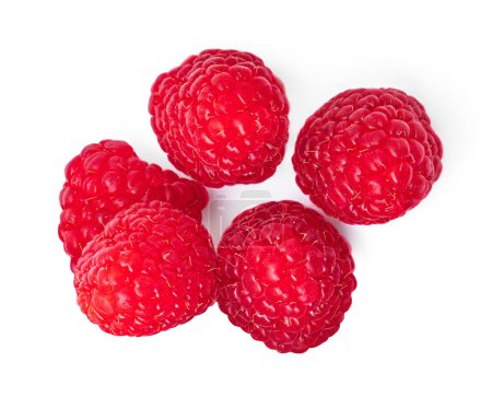 Photo for Fresh ripe raspberries isolated on white background, top view, flat la - Royalty Free Image