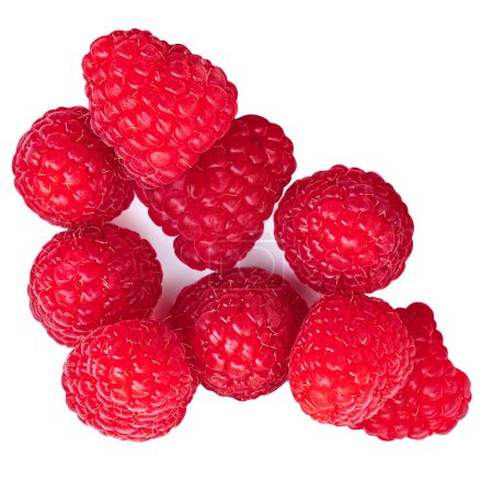 Photo for Fresh ripe raspberries isolated on white background, top view, flat la - Royalty Free Image