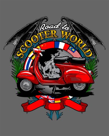 Téléchargez les illustrations : Rouge scooter chauve-souris arrière-plan - en licence libre de droit