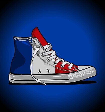 Illustration for French flag pattern sneakers on green background - Royalty Free Image