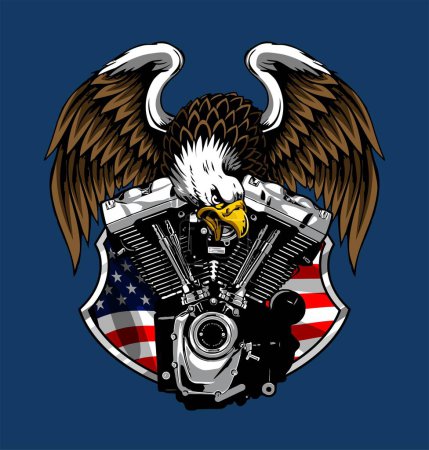 Illustration for Milwaukee 8 engine and eagle vector template - Royalty Free Image
