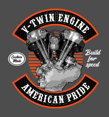 Illustration for V-twin engine knucklehead vector template. - Royalty Free Image