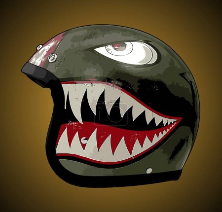 Illustration for Retro shark pattern half face helmet - Royalty Free Image