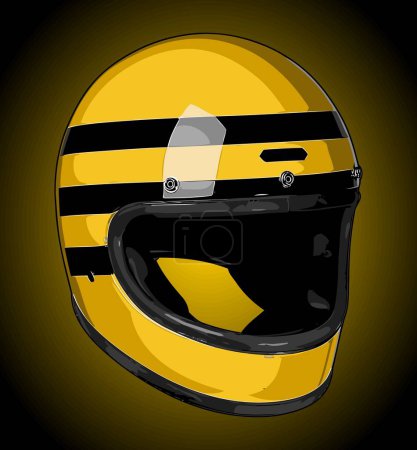 Illustration for Retro full face helmet yellow stripe black - Royalty Free Image