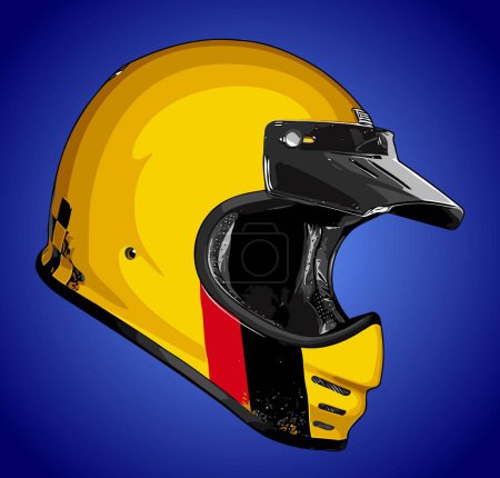 Illustration for Retro full face helmet yellow black and red stripes - Royalty Free Image
