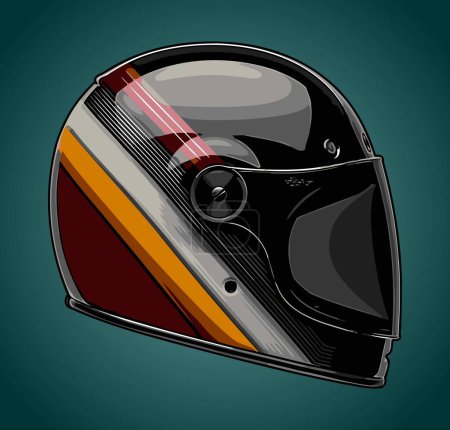 Illustration for Retro full face helmet black white and red stripes - Royalty Free Image