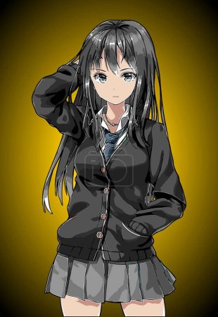  Anime-Mädchen trägt schwarze Jacke Vektor-Vorlage