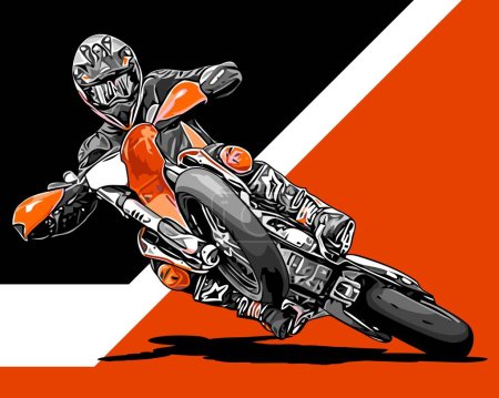 Illustration for Supermoto rider is cornering - Royalty Free Image