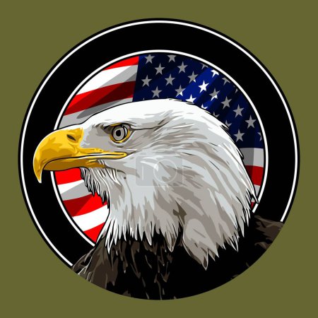 Téléchargez les illustrations : Tête d'aigle sur le drapeau américain - en licence libre de droit