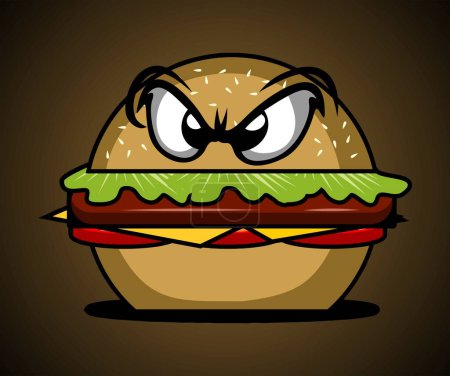 Illustration for Evil burger cartoon version vector template. - Royalty Free Image