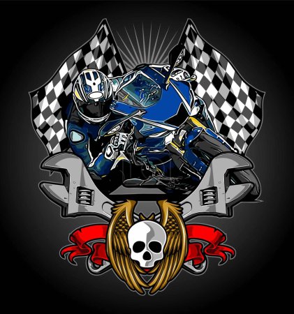 Illustration for Blue sports motorbike is cornering. - Royalty Free Image