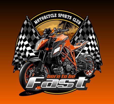 Ilustración de Fondo de playa naranja moto y bandera de carreras - Imagen libre de derechos
