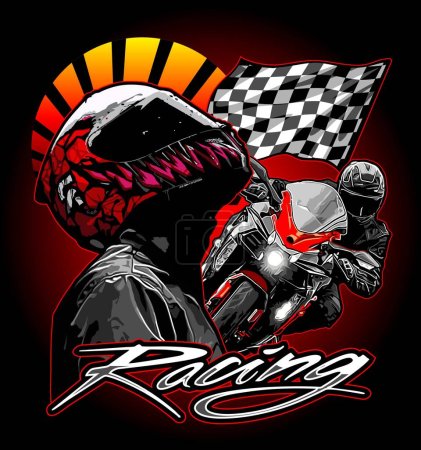 biker with motor sport background and racing flag 