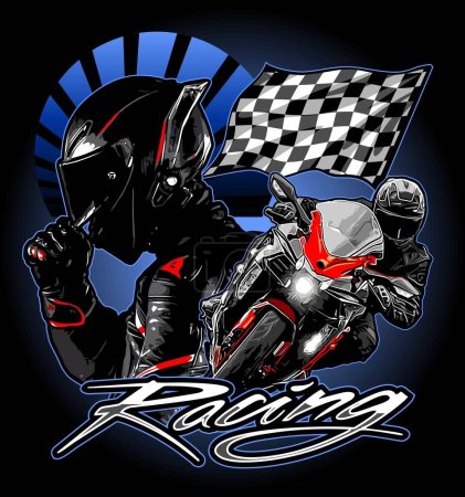 Illustration for Biker with motor sport background and racing flag - Royalty Free Image