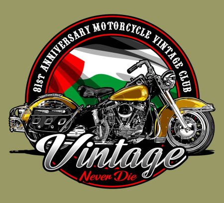 Ilustración de Motocicleta clásica con fondo de bandera palestina - Imagen libre de derechos