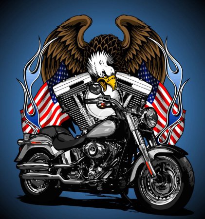 Illustration for Motorcycles with a v-twin engine and an eagle - Royalty Free Image